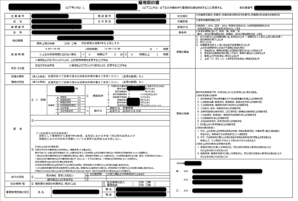 雇用契約書|派遣社員の労働条件・契約期間・賃金の記載内容